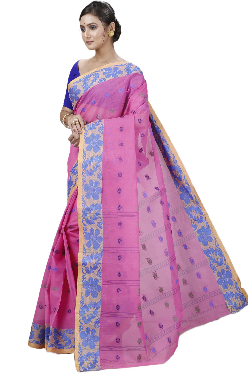 Pink Pure Cotton Ushi Tant Saree (1153)
